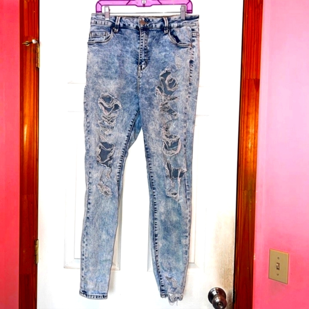 REFUGE high waisted acid wash distressed ripped skinny jeans 11